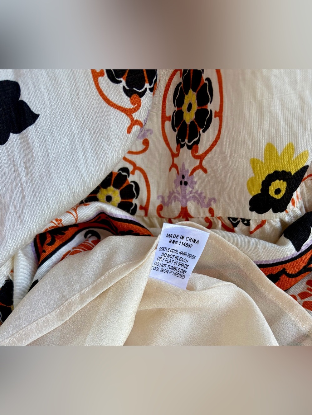 NWT THML Cream Dress wi/Orange/Black/Yellow Floral Embroidery. She has pockets! - Picture 5 of 5